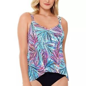 Colorful "Palmalicious" Hi Low Tankini Top size 18